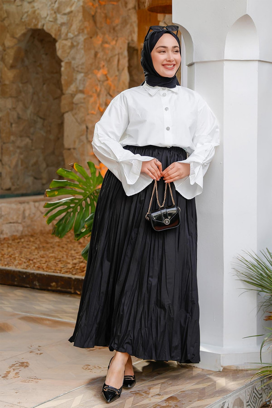 Beli Lastikli Kraş Etek Siyah