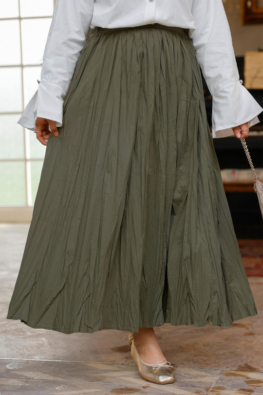 Beli Lastikli Kraş Etek Yeşil