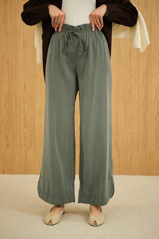 Beli Lastikli Pantolon Koyu Yeşil