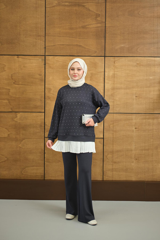 Beli Pileli Taşlı İkili Takım Füme