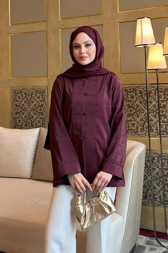 Bisiklet Yaka Gömlek Bordo