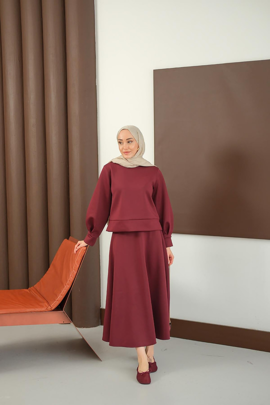 Bisiklet Yaka Scuba Takım Bordo