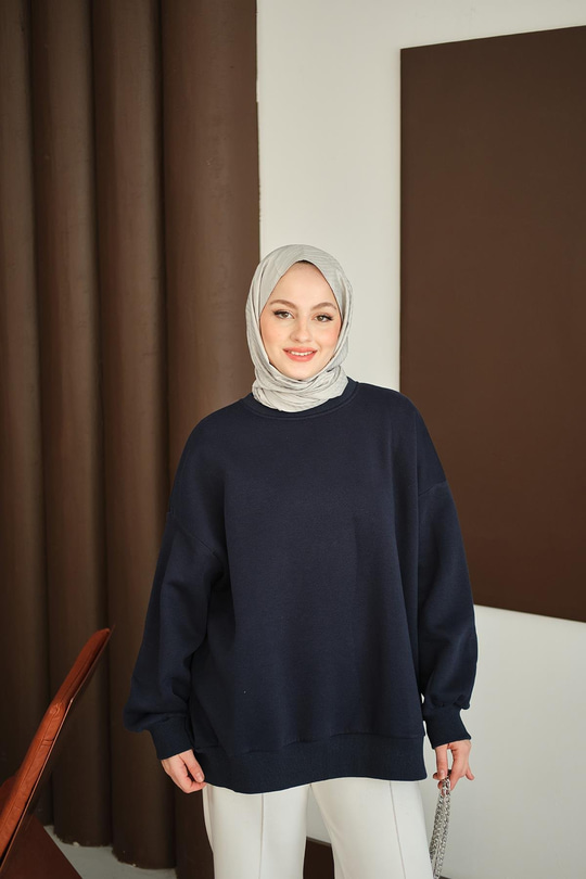 Bisiklet Yaka Sweat Lacivert