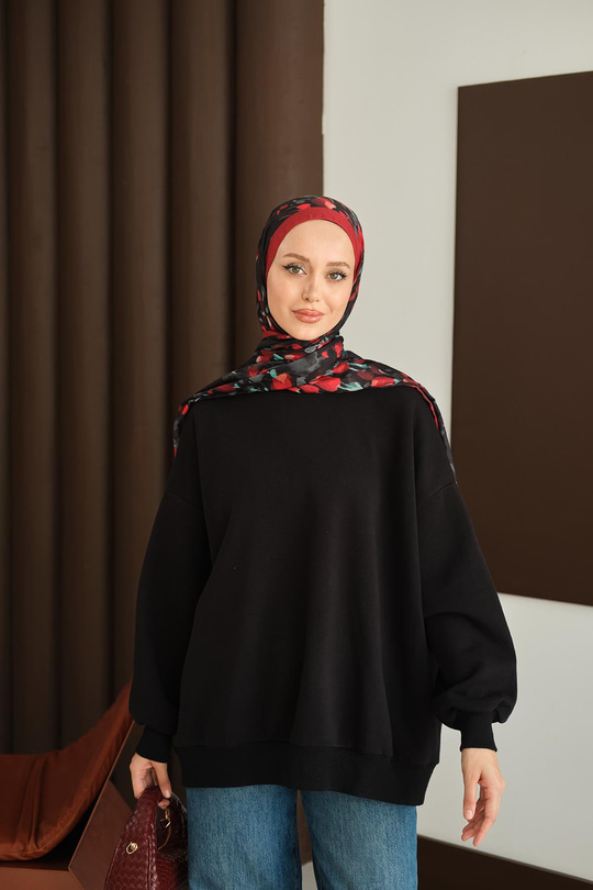 Bisiklet Yaka Sweat Siyah