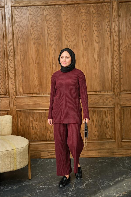 Bisiklet Yaka Triko Takım Bordo