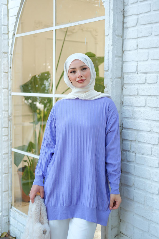 Bisiklet Yaka Tunik Lila