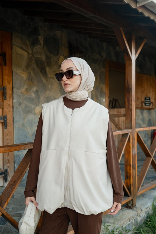 Bisiklet Yaka Yelek Ekru