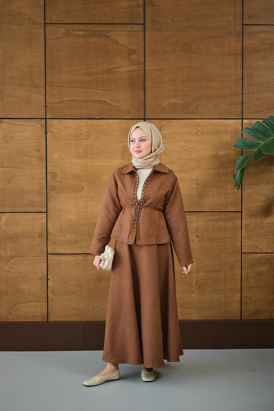 Bluz Kancalı Nubuk Takım Kahverengi