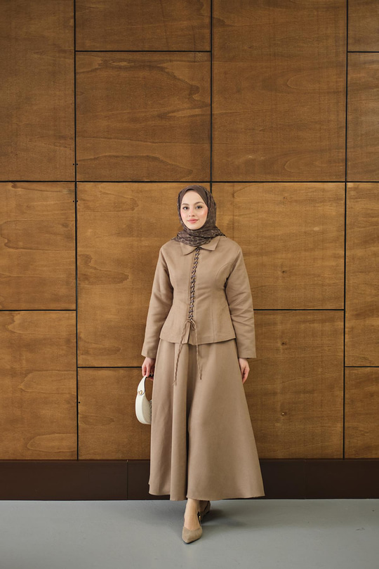 Bluz Kancalı Nubuk Takım Vizon