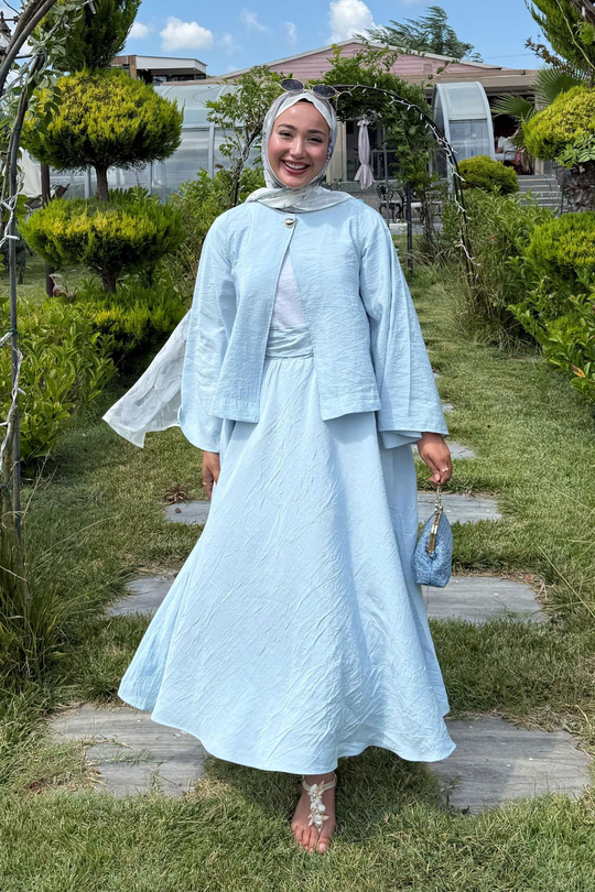 Bluzlu Etekli Takım Bebe Mavi