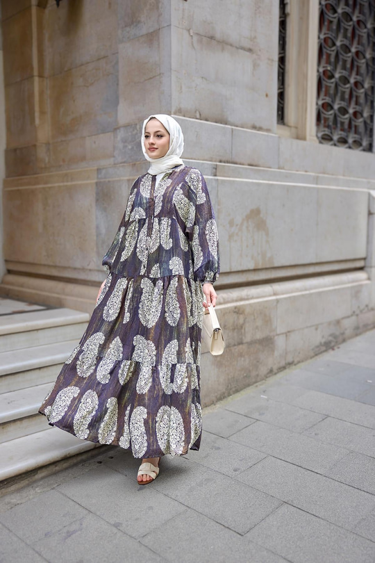 Bohem Desenli Elbise Siyah