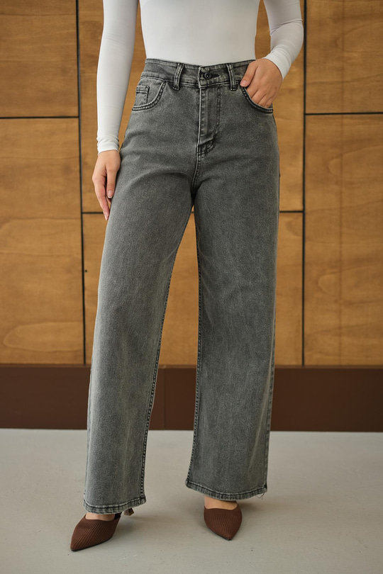 Bol Paça Palazzo Pantolon Açık Gri