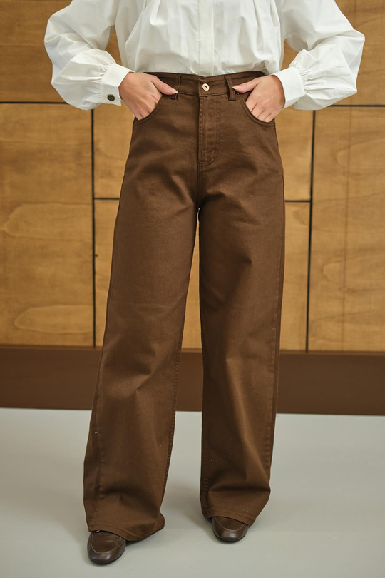 Bol Paça Palazzo Pantolon Kahverengi