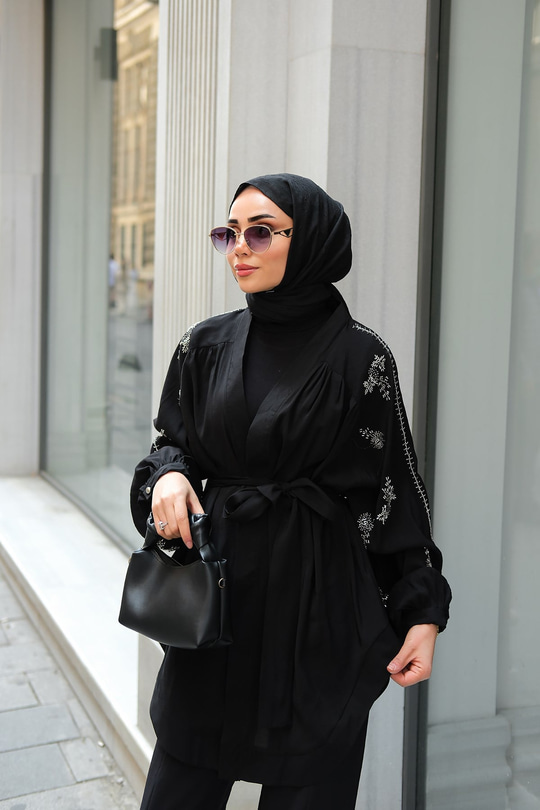 Boncuk İşlemeli Ceket Siyah