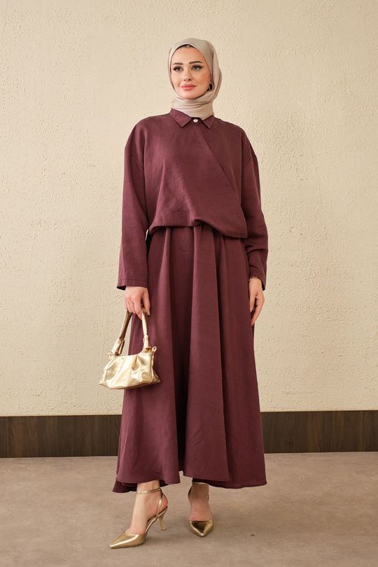 Breeze Gömlekli Elbise Mürdüm