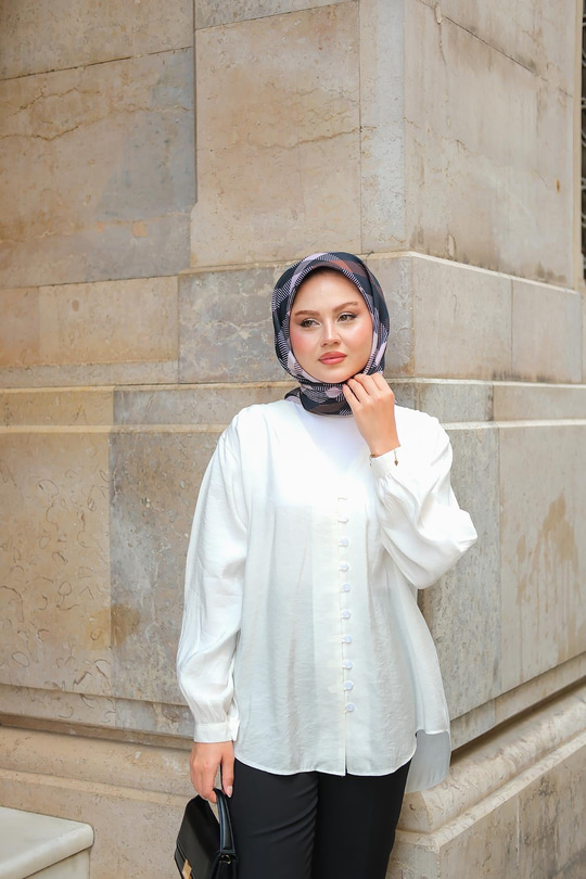 Brit Düğme Detaylı Vual Gömlek Beyaz