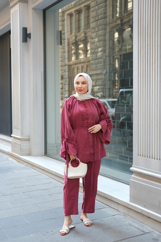 Brit Düğmeli Takım Bordo