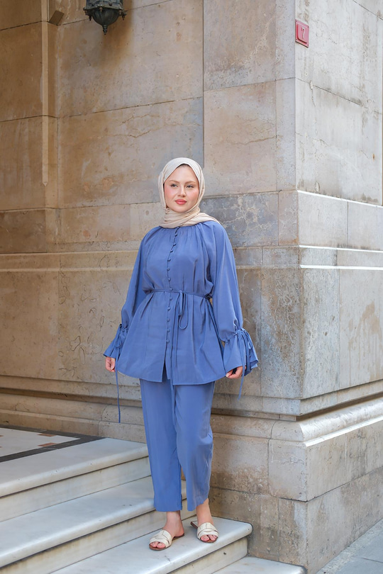 Brit Düğmeli Takım İndigo Mavi