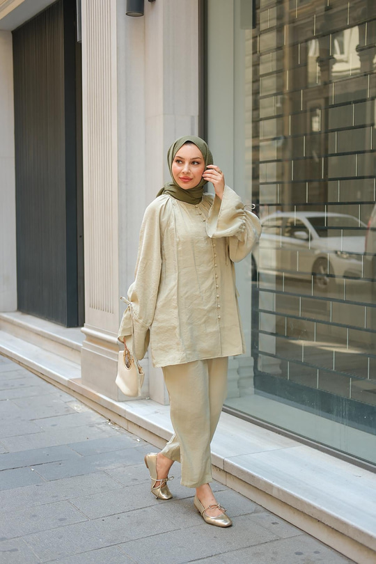 Brit Düğmeli Takım Küf Yeşil