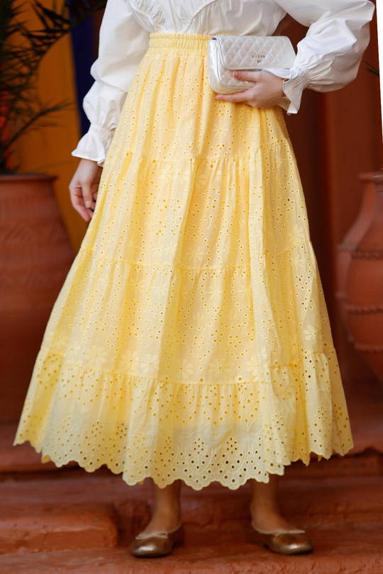 Brode Desenli Etek Sarı