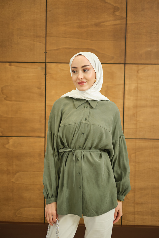 Bulanık Desen Jakar Gömlek Yeşil