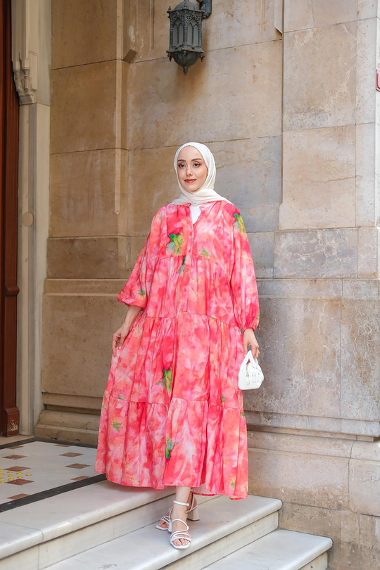 Bulut Desen Elbise Nar Çiçeği