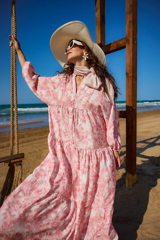 Bulut Desen Elbise Pembe