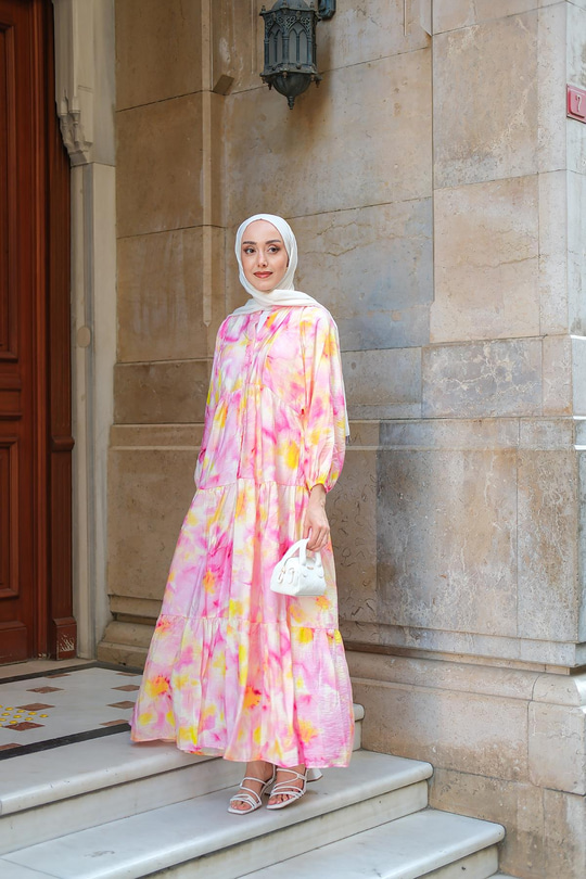 Bulut Desen Elbise Sarı