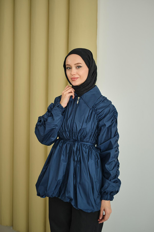 Büzgü Detay Paraşüt Ceket Lacivert
