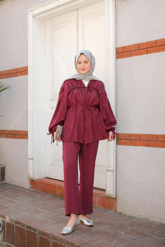 Büzgülü Cupra Tencele Takım Bordo