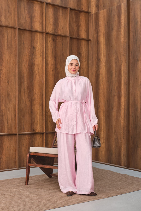 Hakim Yaka Bel Bağlamalı Takım Pembe