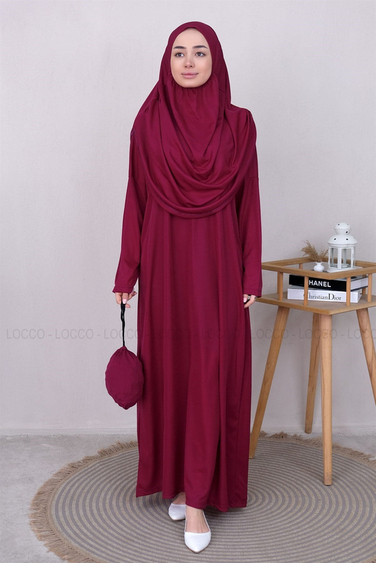 CANTALI TEK PARCA NAMAZ ELBISESI Mürdüm