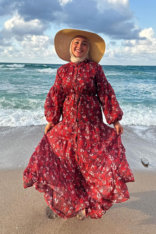 Çiçek Desen Elbise Bordo