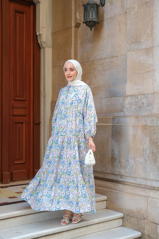 Çicek Desen Elbise Lila