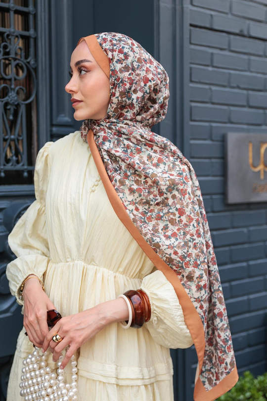 Çicek Desen Soft Şal Camel