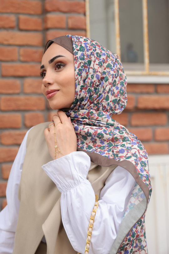 Çicek Desen Soft Şal Kahverengi