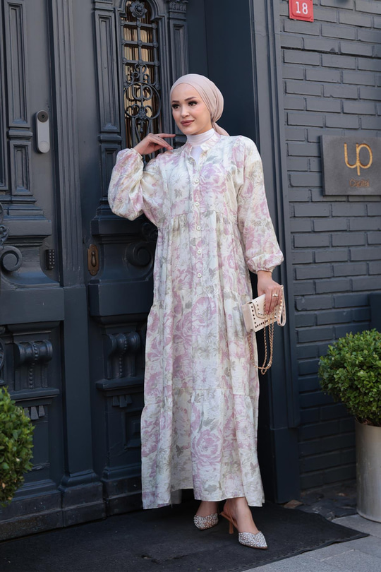 Çicek Desenli Elbise Su Yeşil