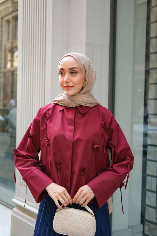 Çicek Desenli Gömlek Bordo