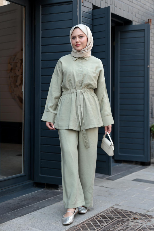 Çift Cepli İkili Takım Fıstık Yeşil