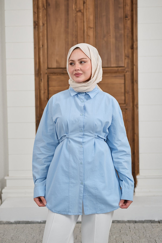 Çift Dikiş Detay Gömlek Bebe Mavi