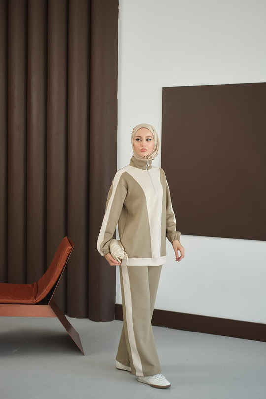 Çift Renk Fermuar Detay Takım Yeşil