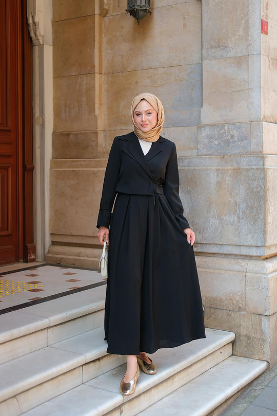 Çift Yakalı Takım Siyah