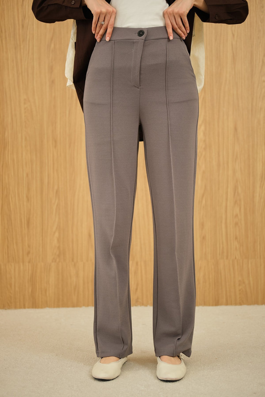 Çima Detay Düğmeli Kumaş Pantolon Gri