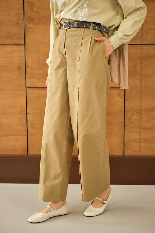 Çima Detaylı Kemerli Pantolon Haki Yeşil