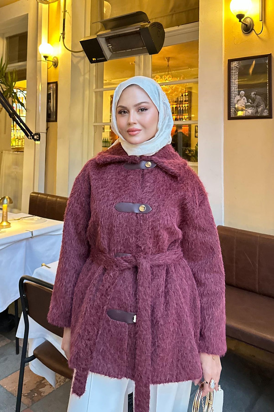 Çıtçıt Detay Bel Bağlamalı Kaban Mürdüm