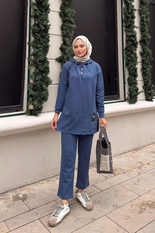 Çıtçıtlı İkili Takım İndigo Mavi