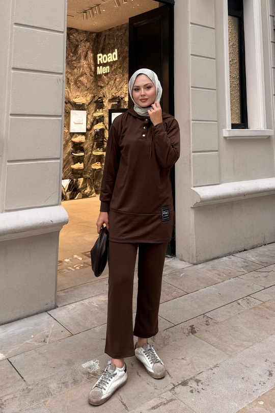 Çıtçıtlı İkili Takım Kahverengi