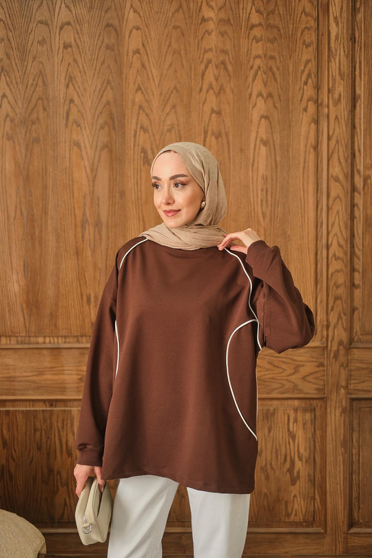 Çizgi Detay Tunik Kahverengi
