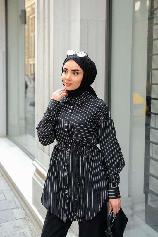 Çizgili Gömlek Siyah