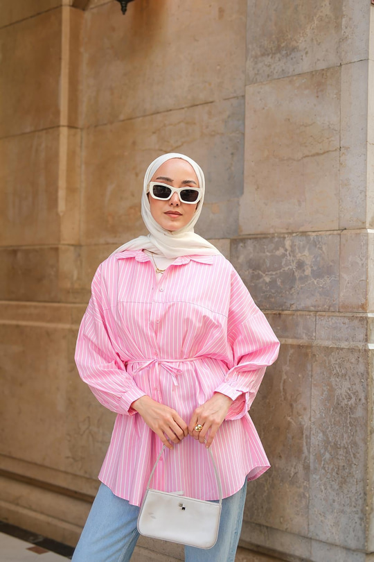Çizgili Poplin Gömlek Pembe